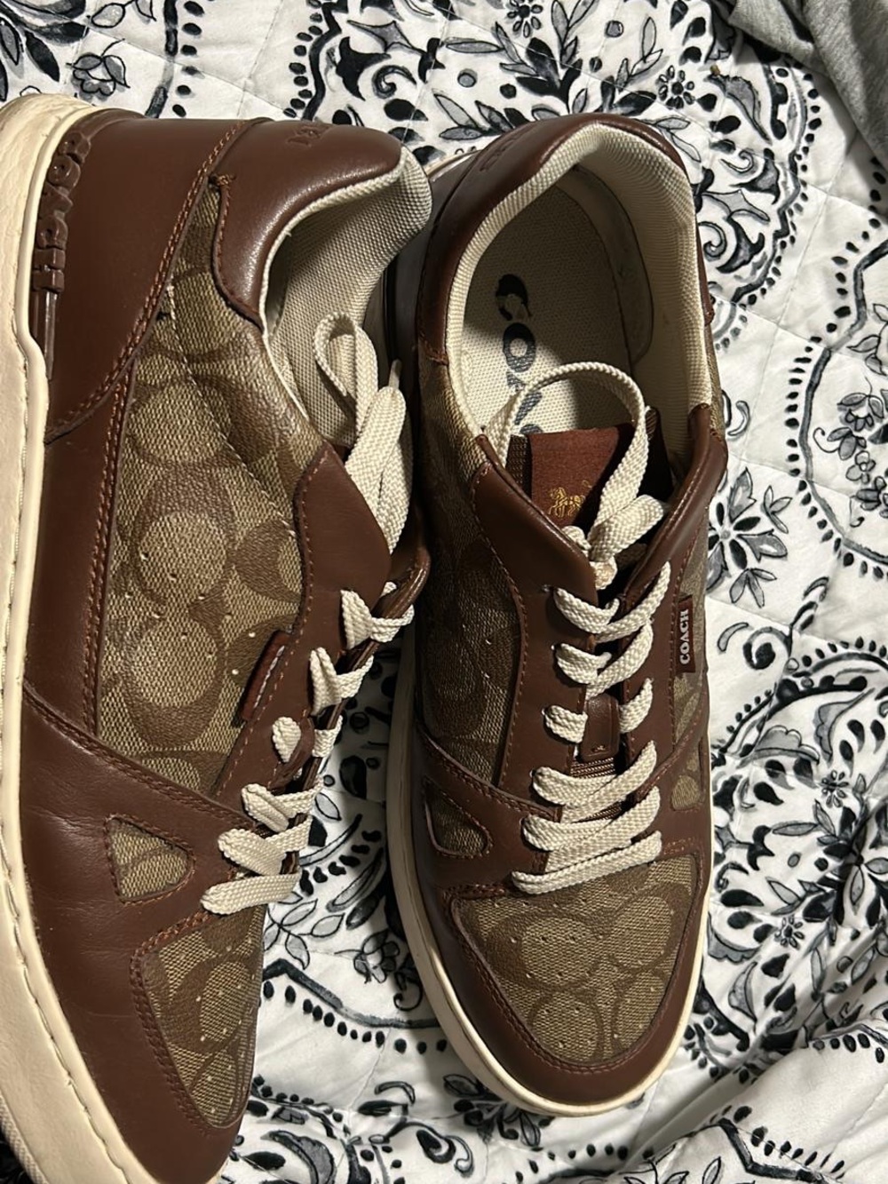 Coach Brown & Cream Signature Panel Low-Top Sneakers
